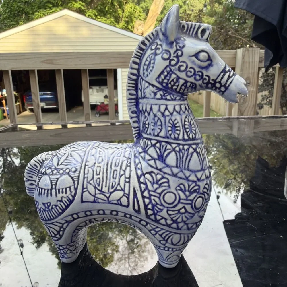 Bitossi Style Glazed Ceramic Horse Signed By Artist Mid Century 6 1/2